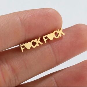 NEW 18K Gold Plated “F❤️CK” Post/ Stud Earrings Over 316L Stainless Steel